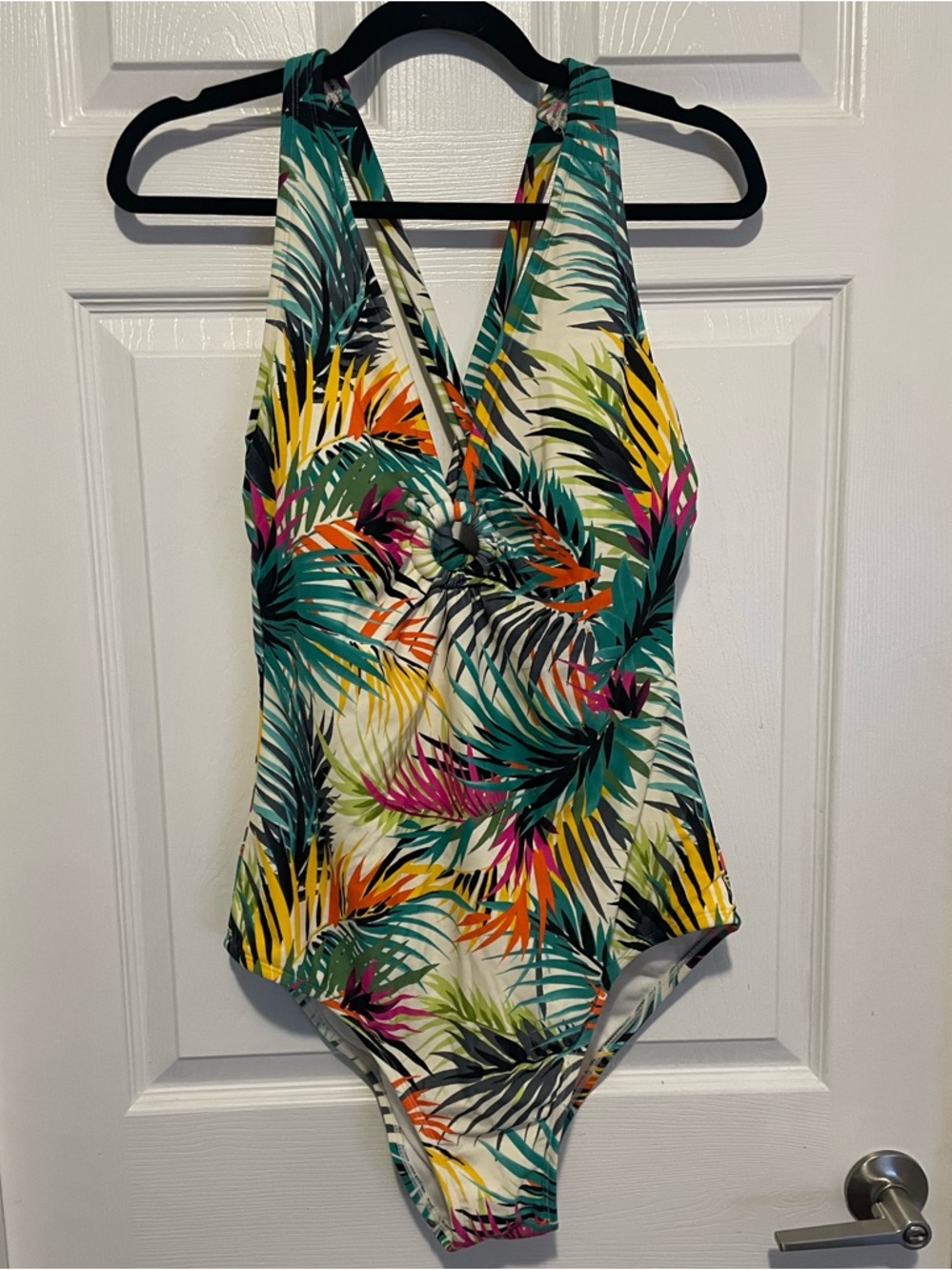 Shade & Shore Tropical Palm-Print One-Piece in Teal, Yellow, Pink & Orange